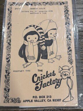Penguin Parade Sewing Pattern 10" Plush Penguins The Cricket Factory 1983